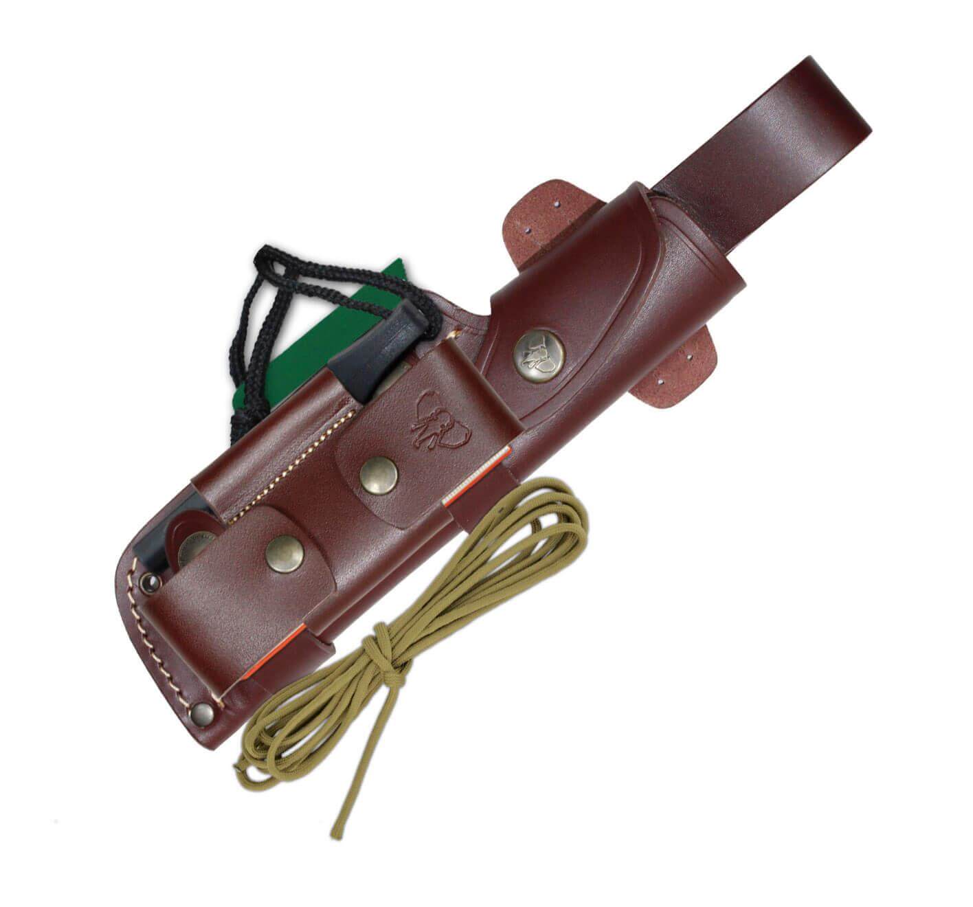 Cuchillo MT5 Cudeman. Mango nogal pulido. Acero Böhler N-695. Funda de cuero. Kit completo