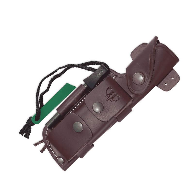 Bushcraft Messer, Böhler N695 Stahlklinge, Walnussholzschuppen. Lederscheide mit komplettem Kit.