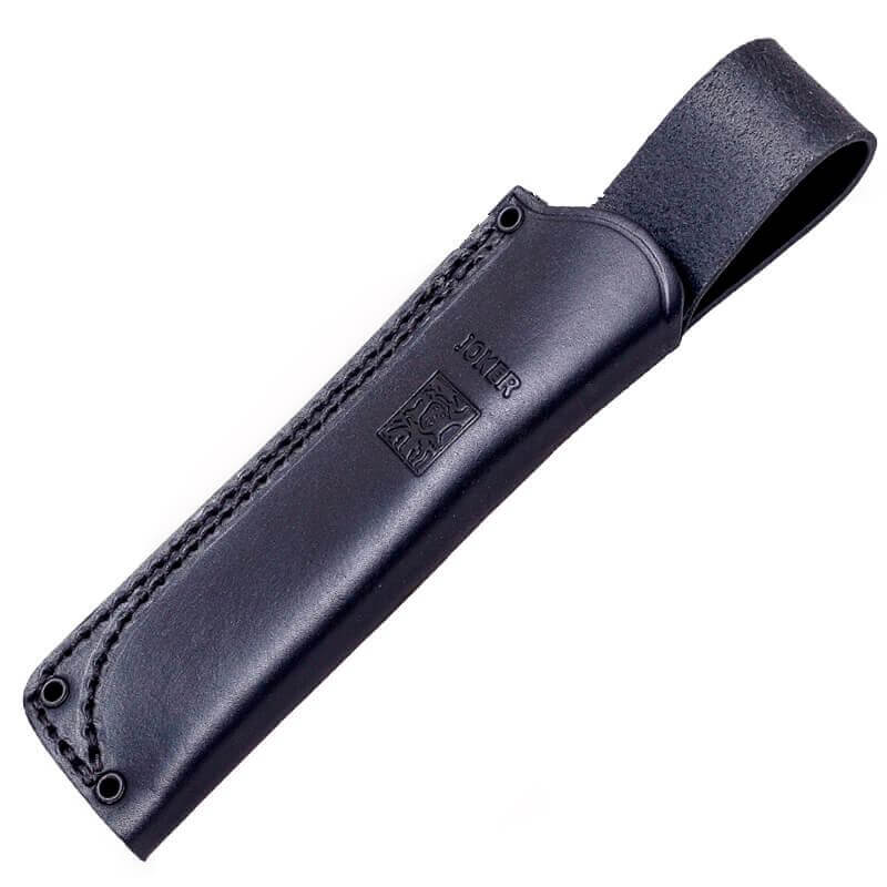 Joker BS9 Lynx con mango de micarta naranja y funda de cuero