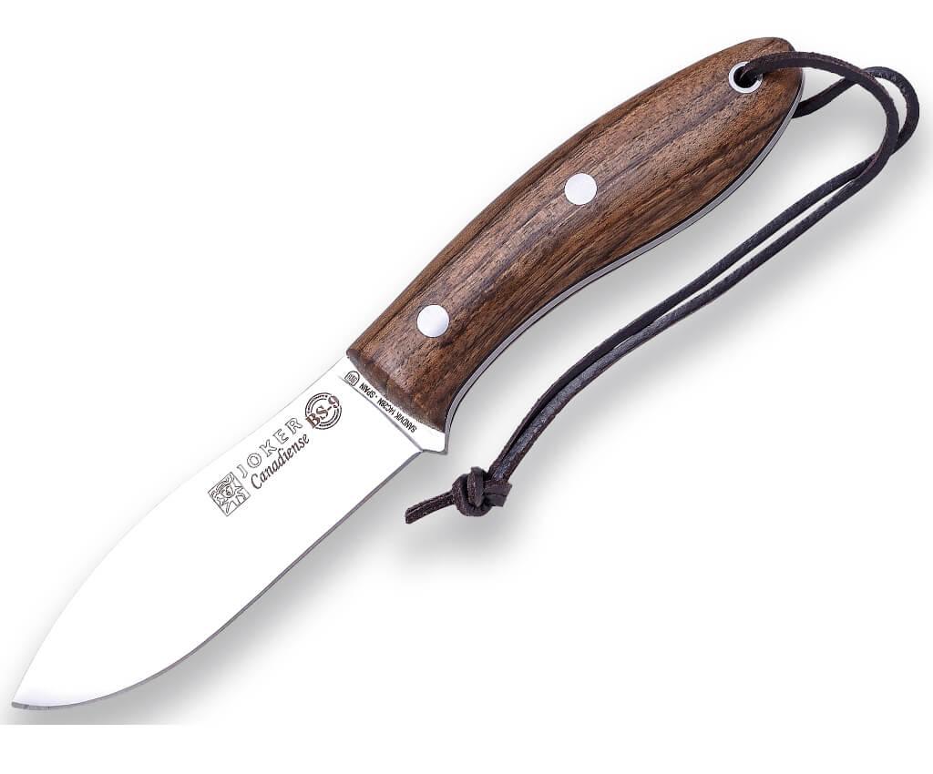 Cuchillo de Bushcraft Joker BS9 Canadiense con mango de madera de nogal y pedernal