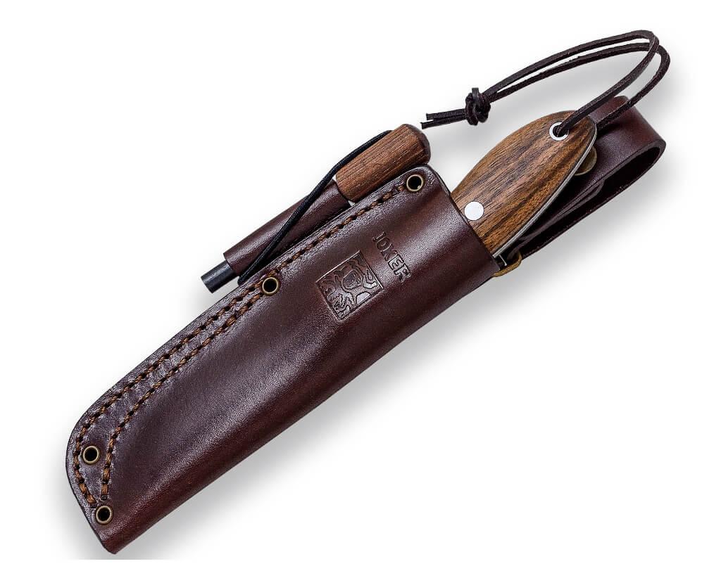 Cuchillo de Bushcraft Joker BS9 Canadiense con mango de madera de nogal y pedernal