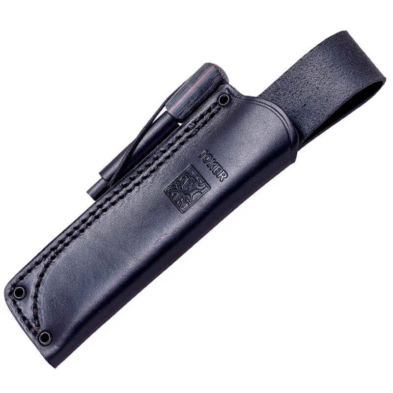 Faca bushcraft Joker BS9 Ursus com cabo de micarta preto e lâmina Böhler N695 com pederneira