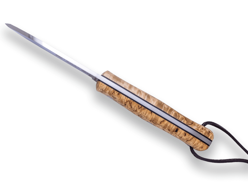Cuchillo bushcraft BS9 nordico Joker con mango de abedul rizado y hoja de Sandvik 14C28N