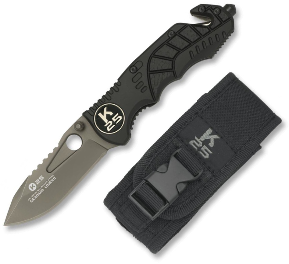 Navaja táctica K25 con cutter para cinturón y hoja recubierta de ...