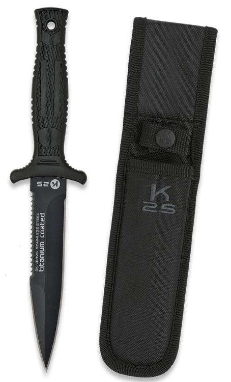 Cuchillo táctico con filo serrado, hoja de 12,5 cm de largo y 4 m...