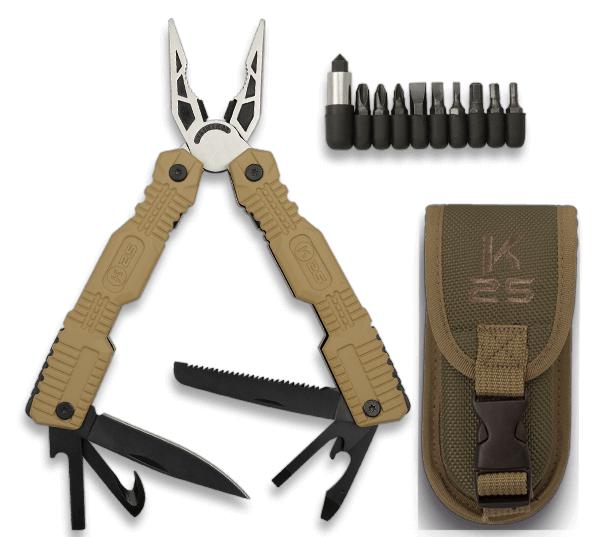 Alicates multiusos de color coyote K25 con funda y set de puntas,...