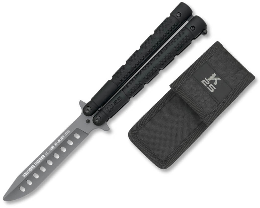 Navaja mariposa táctica de entrenamiento K25 negra con hoja de 9,...