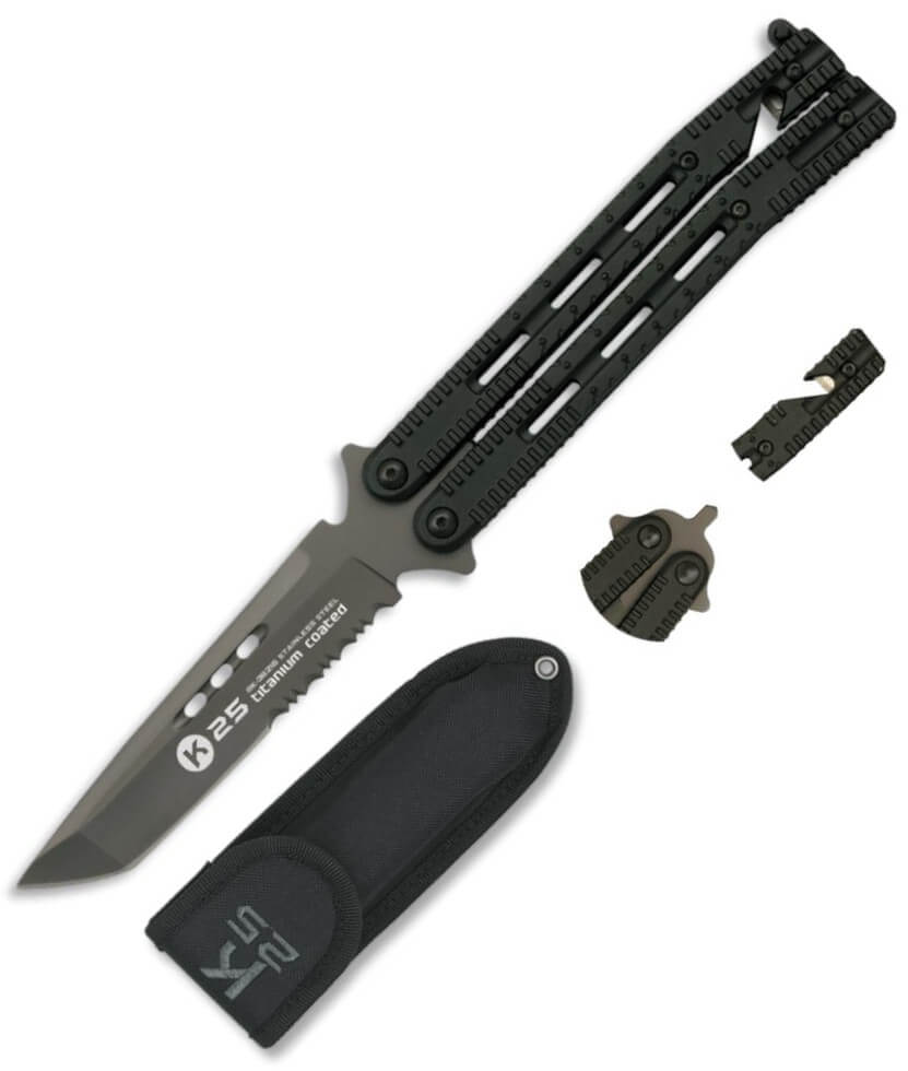 Navaja abanico táctica K25 con funda de nylon y hoja de 3,4 mm de...