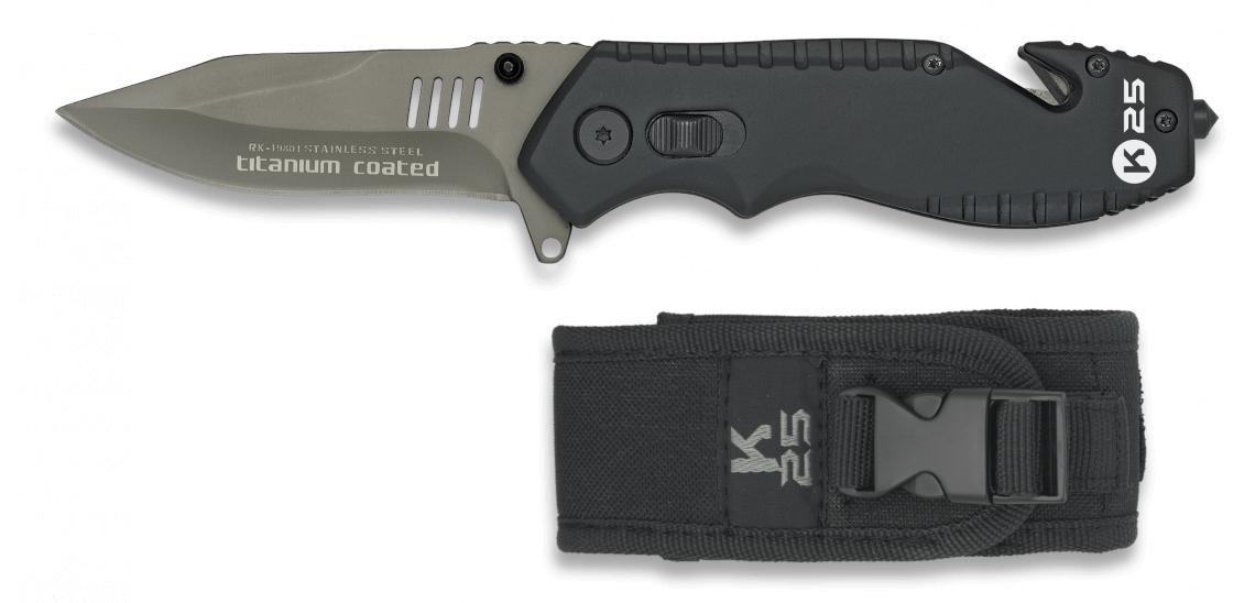 Navaja táctica K25 con rompe cinturones, funda de nylon y hoja de...