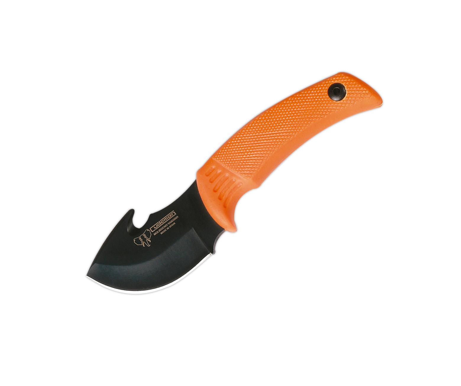 Cuchillo desollador Cudeman con puño de caucho naranja antidesliz...