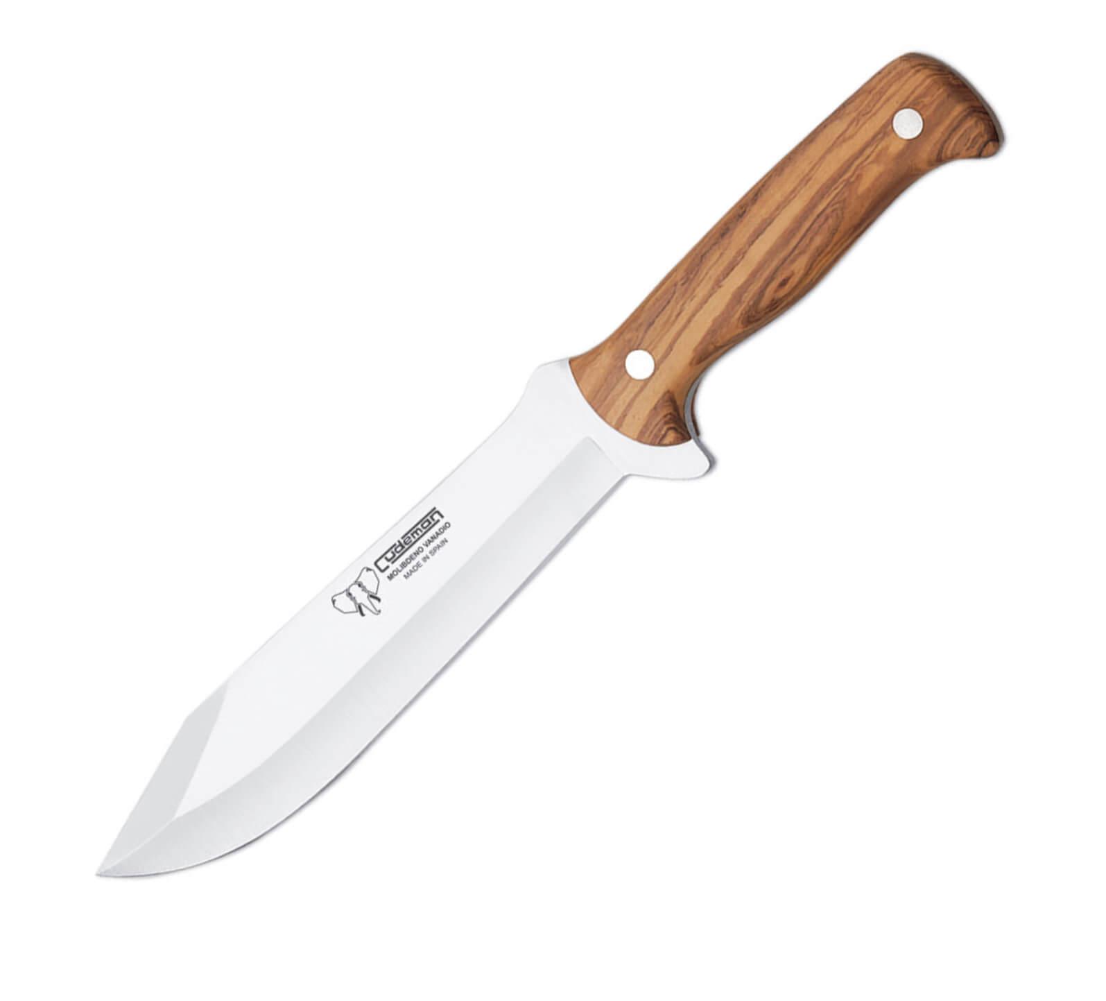 Cuchillo de caza enterizo con mango de madera de olivo y hoja de acero MoVa