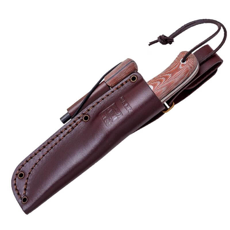 Couteau tactique Campero BS9 avec manche en micarta en toile marron avec du silex