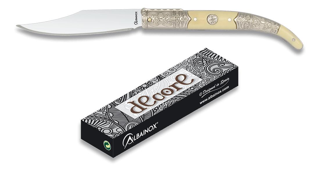 Navaja albainox cromo presentada en caja con bloqueo de pistón ho...