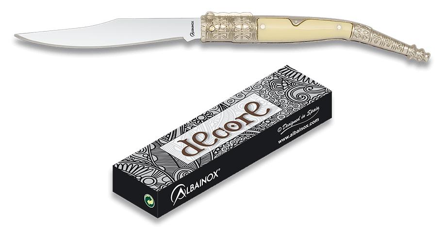 Navaja Albainox cromada con mango ABS blanco y hoja de 8,50 cm