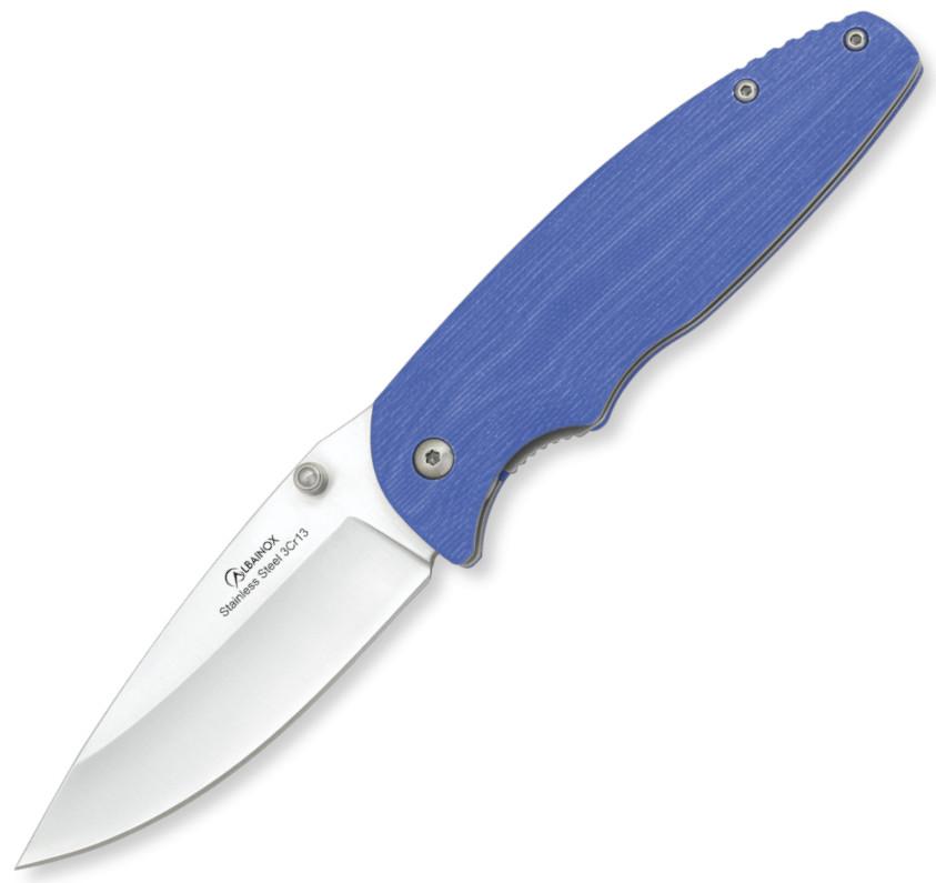 Couteau pliant Albainox avec manche en G10 bleu de 11,4 cm et lam...