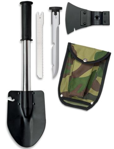 Pala de supervivencia desmontable con accesorios