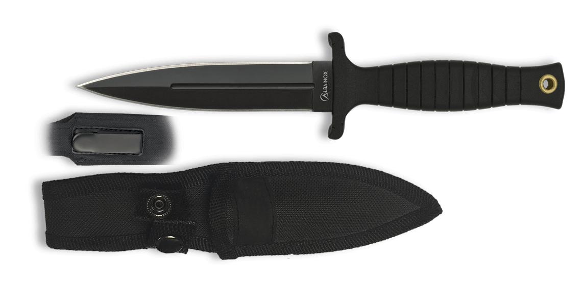 Cuchillo táctico Albainox negro de doble filo con funda de nylon ...