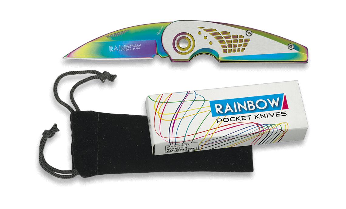 Couteau de poche Rainbow présenté en coffret avec étui en velours...