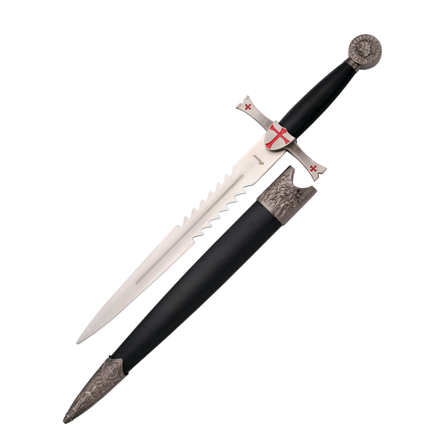 Daga templaria con hoja de 24,5 cm y mango negro con escudo templ...