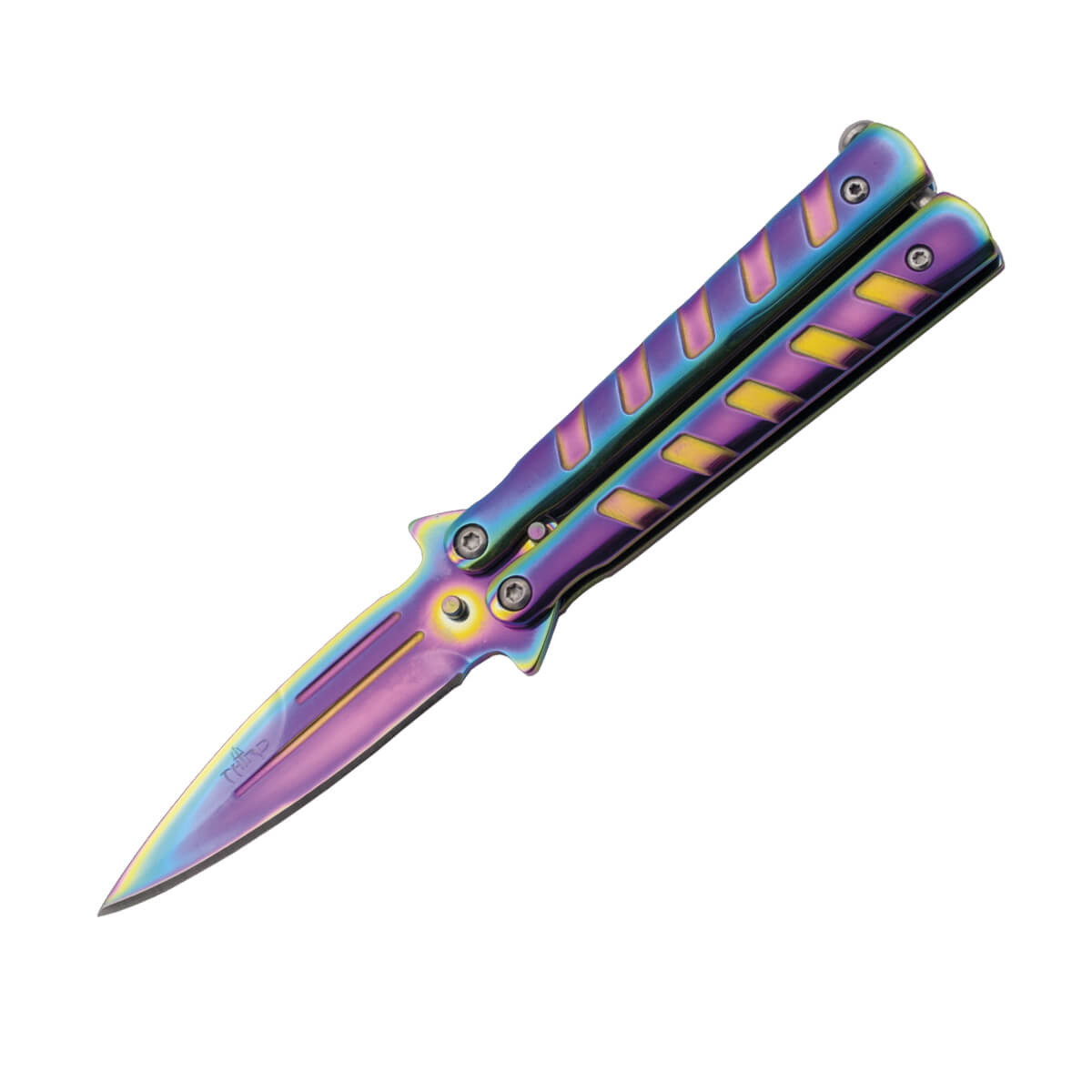 Navaja mariposa rainbow y hoja satinada de 8.5 cm 61009W