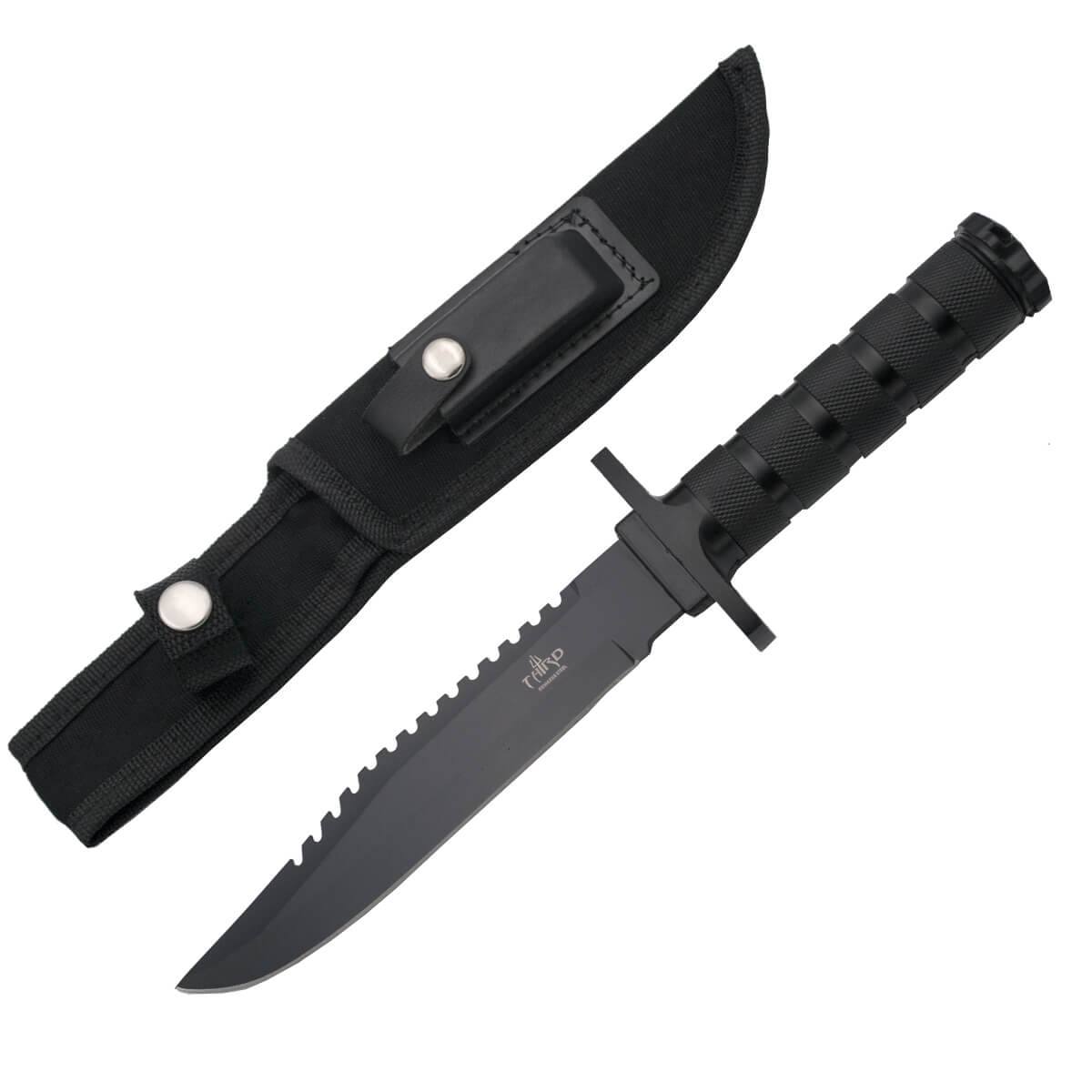 Schwarzes taktisches Messer mit Überlebenszubehör