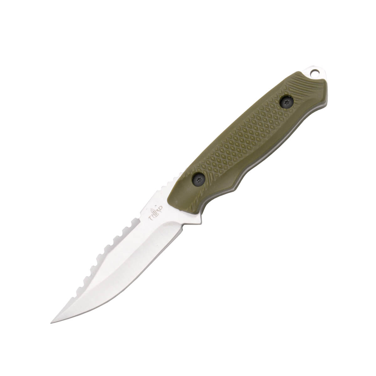 Cuchillo táctico con mango de ABS verde y hoja de acero 420 de 9....