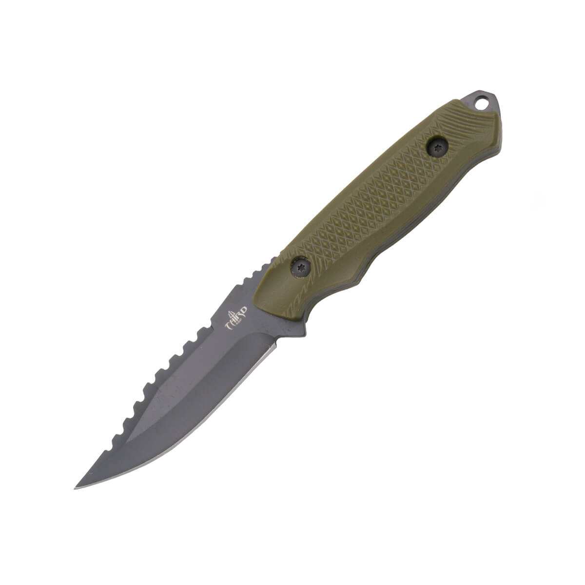 Cuchillo táctico con mango de ABS verde y hoja de acero 420 de 9....