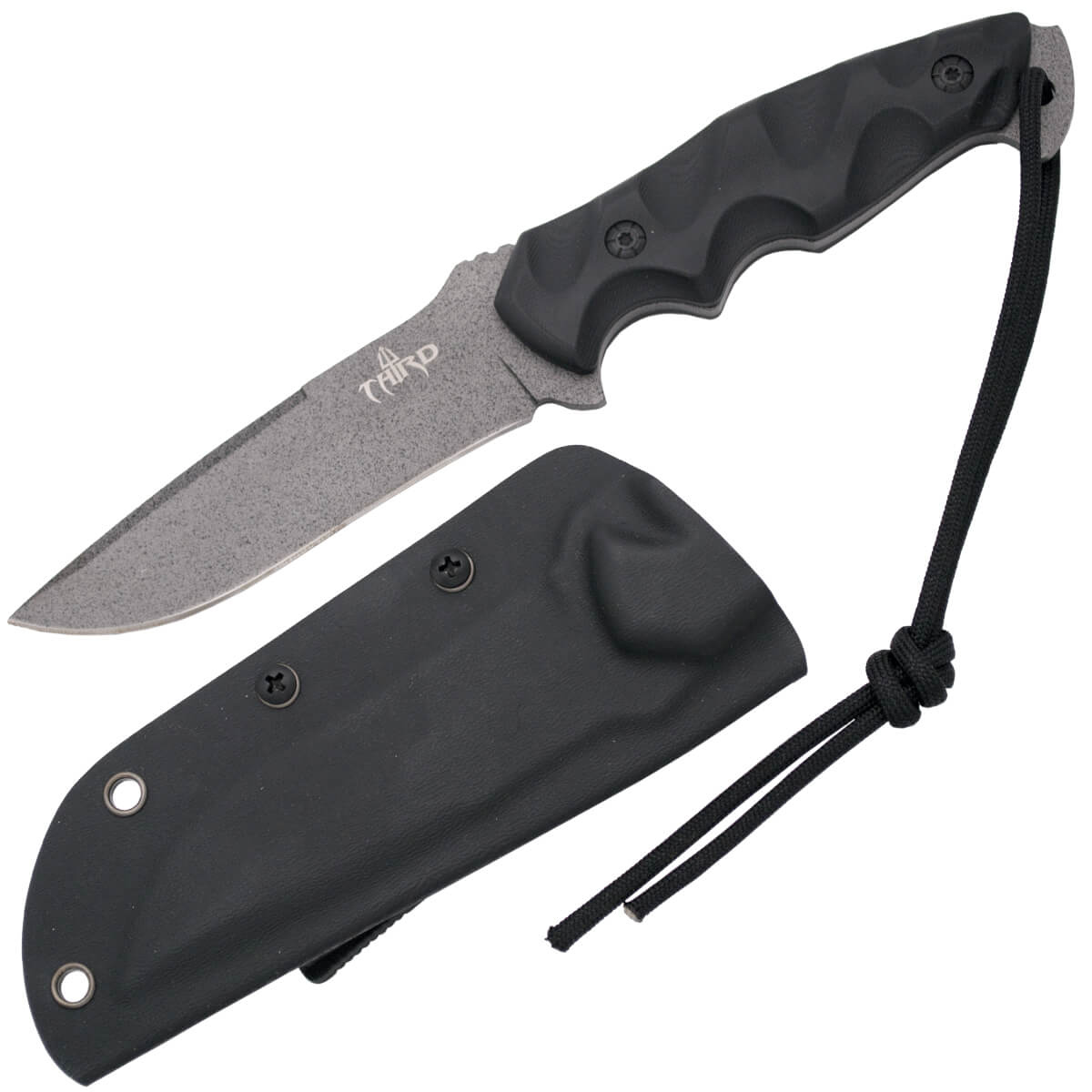 Faca tática com lâmina de titânio cinza e cabo G10 preto