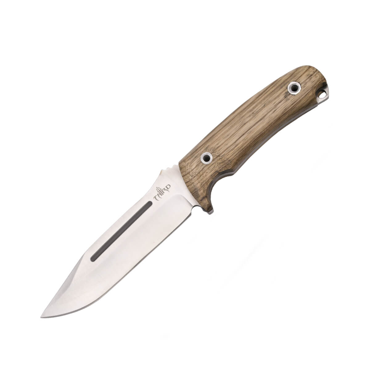 Cuchillo de caza enterizo con mango de madera zebrano