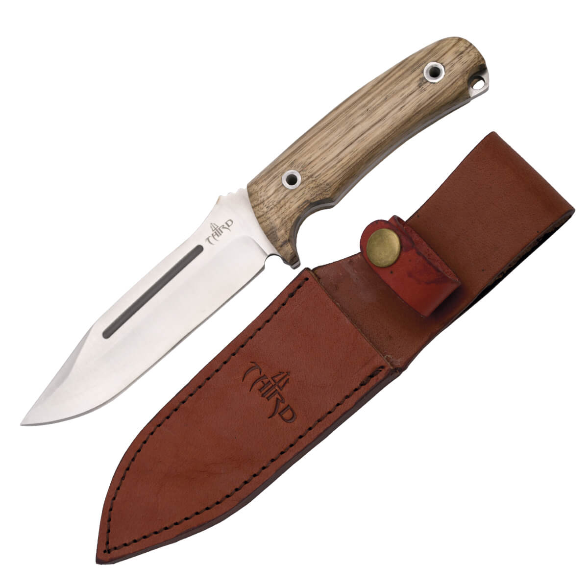 Cuchillo de caza enterizo con mango de madera zebrano